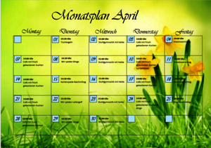 Monatsplan April im frühlingshaften Design