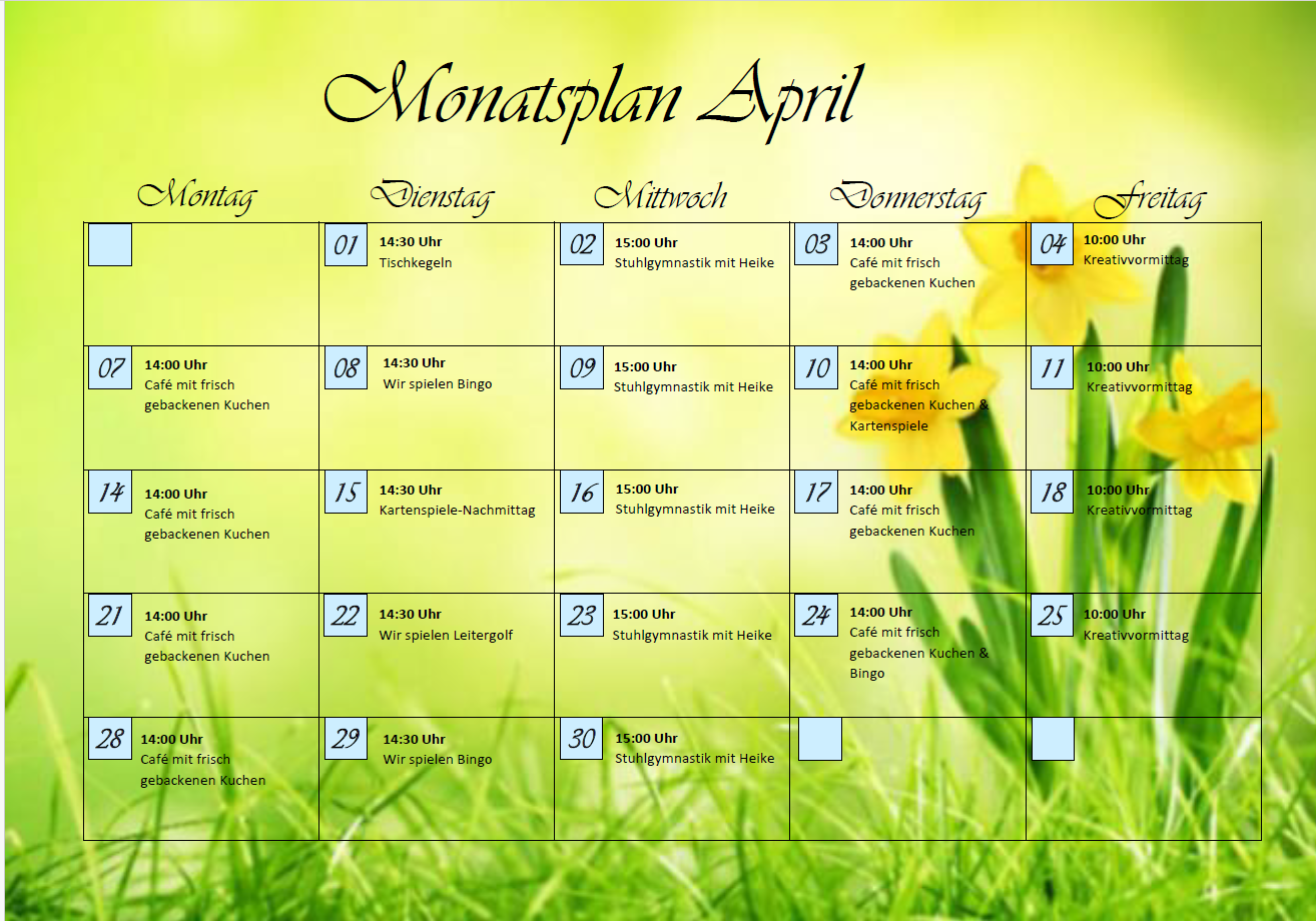 Monatsplan April im frühlingshaften Design