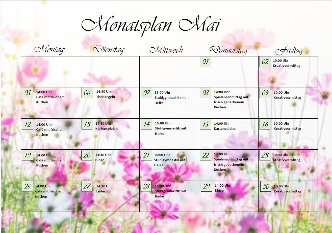 Monatsplan Mai im sommerlichen Design
